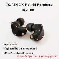 맞춤형 제작 스테레오 이어버드 D2 MMCX 하이브리드 이어폰 1BA 1DD HIFI 스포츠 DJ 모니터 헤드셋 노이즈 캔슬링 IEM