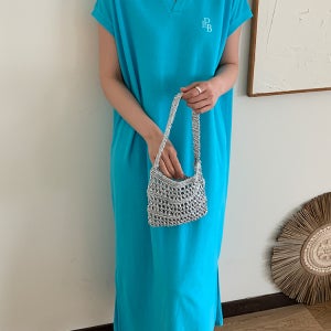 휴양지 원피스 테리 자수 캡소매 카라 롱 여름 원피스 빅사이즈