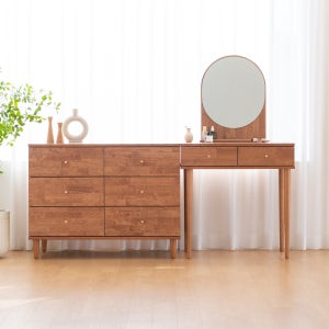 온어우드 브라우니 750 고무나무 원목 콘솔 화장대 + 3단 1000 서랍장