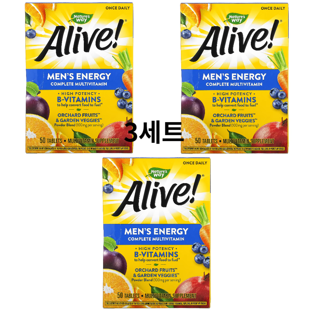 <b>네이쳐스웨이</b> 얼라이브 맨 에너지 멀티 비타민 멀티 미네랄 50 타블렛 3세트