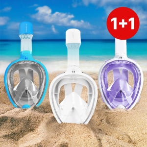 1+1 위베런 스노쿨링 마스크 이지브리더 풀페이스 스노클링 장비 일체형 물안경 세트