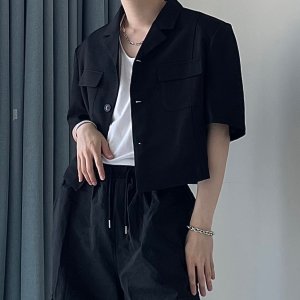 262 남녀공용 여름 썸머 크롭 모시 반팔 자켓 오버핏 블레이저 (BLACK)