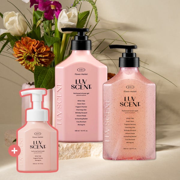 럽센트 퍼퓸 스크럽 워시 500ml 2개 플라워마켓 화이트 튤립향 +핸드워시 300ml