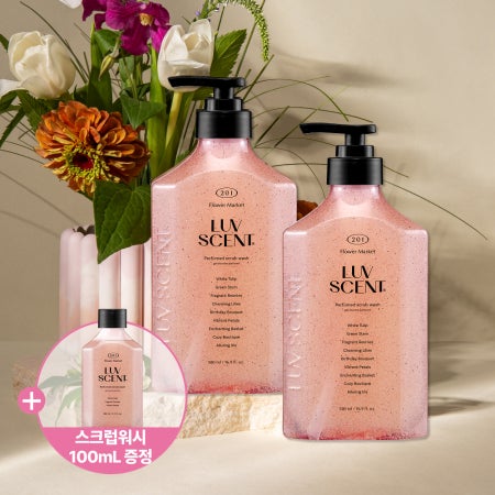 럽센트 퍼퓸 스크럽 워시 500ml 2개 플라워마켓 화이트 튤립향 +바디워시 100ml
