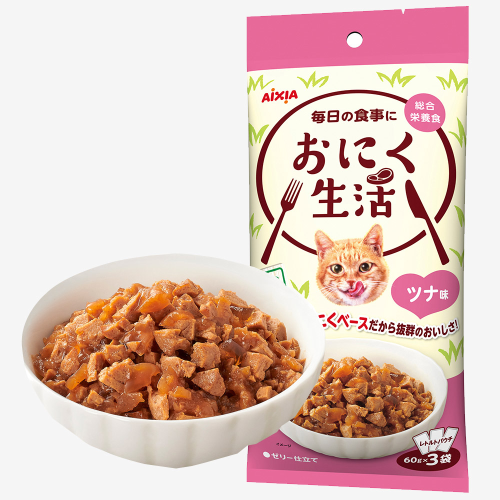 아이시아 주식 파우치 고양이 파우치 간식 고기생활 참치맛, 60g, 3개