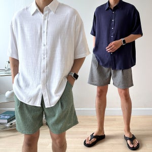 남자린넨셔츠 반팔와이셔츠 구김없는셔츠 흰