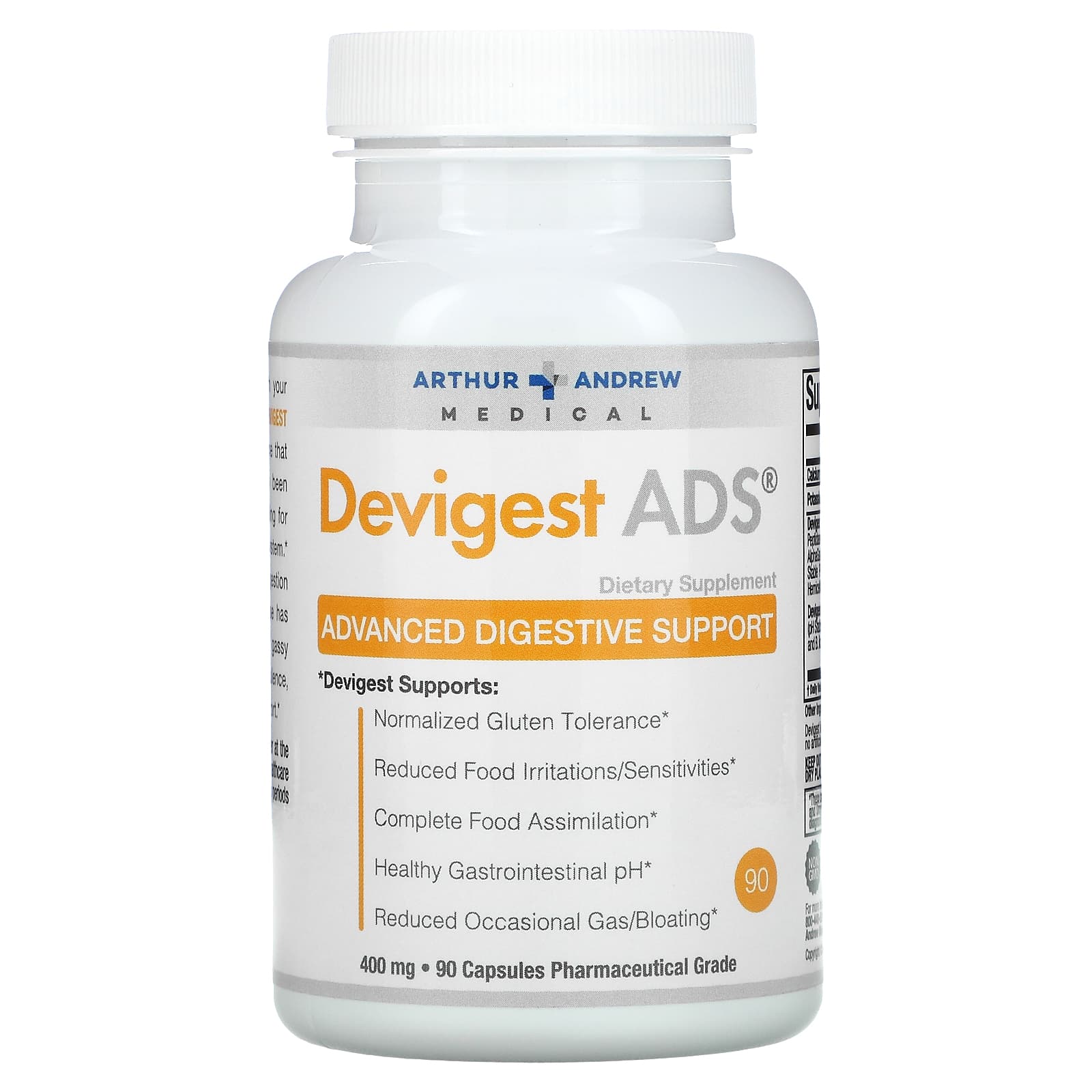 <b>아서앤드류메디컬</b> Devigest ADS 어드밴스 다이제스티브 써포트 400mg 캡슐 90정 <b>복부</b>팽만
