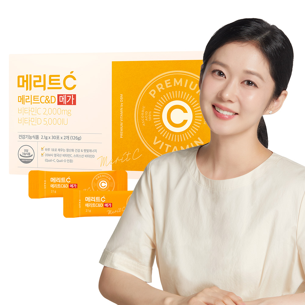 [휴온스N] 메리트C&amp;D 메가 고함량 비타민C 비타민D 2개월분, 60포 1박스