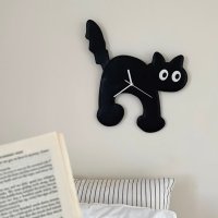 머물:홈 귀여운 고양이시계 검은고양이 벽시계 집들이 선물