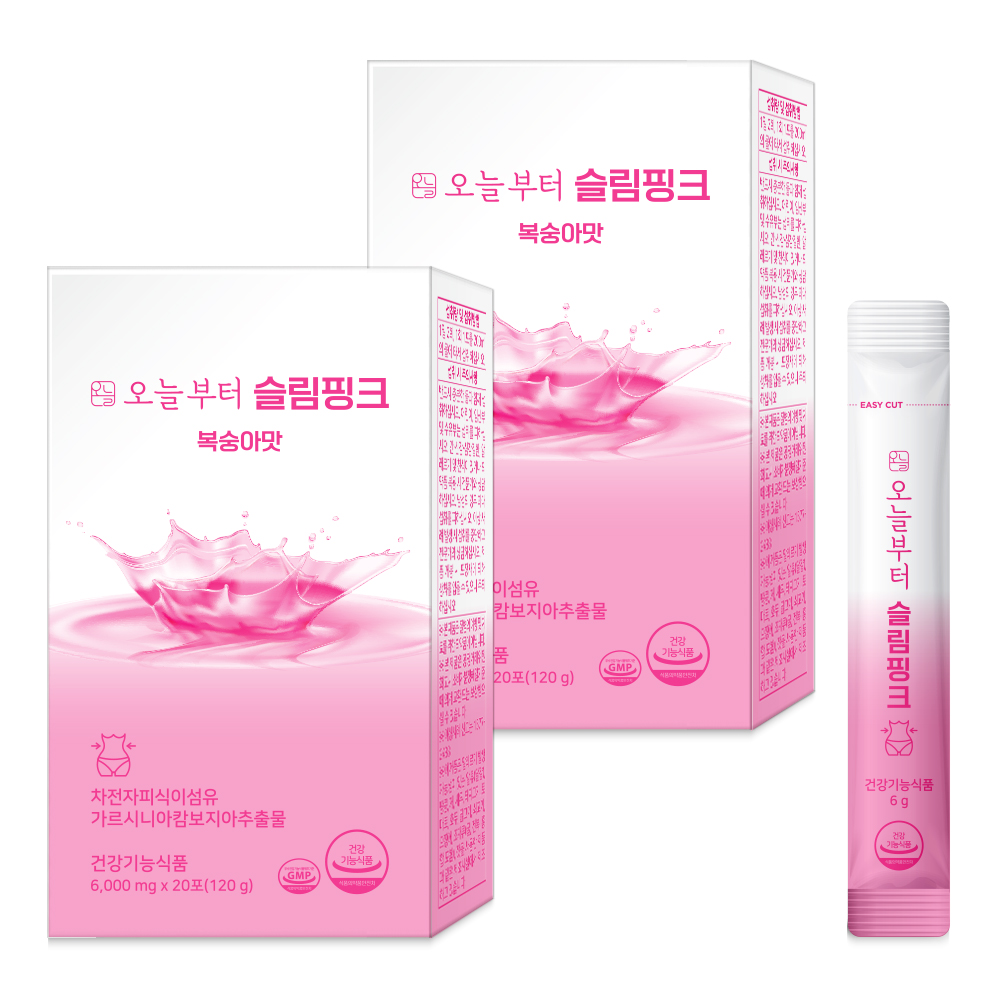 오늘부터 슬림핑크 복숭아맛 다이어트보조제 가르시니아 차전자피분말 <b>hca</b> 20포, 2개