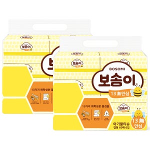 깨끗한나라 보솜이 13무 안심 60매x6개입 x 2팩 (총12개) 캡형 물티슈