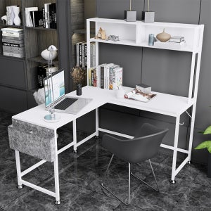 월로덴VORDERN L자 코너형 사무용 공부방 컴퓨터 수납 선반 테이블 게이밍 책상