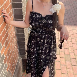 빅사이즈 플라워 레이어드 나시 프릴 스모크 밴딩 트임 여름 휴양지 동남아 여행룩 롱원피스