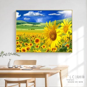 보석십자수 황금 해바라기 꽃밭 꽃 푸른 하늘 재물 큐빅 아트 AB 비즈 대형 도안 세트