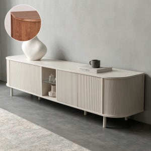 밀라노 2100 거실장 강화유리선반 3D 템바 슬라이딩 라운드 높은 티비다이 tv선반