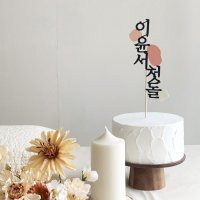 돌토퍼 케이크 생일 토퍼 제작 아기이름 핑크톤 세로 우드