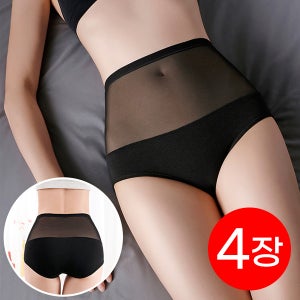 3968 뱃살 커퍼 여성팬티 4장 레이스 여자팬티 세트 하이웨스트 망사 노라인 보정 시스루