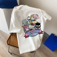 슬램덩크 산왕 북산 풍전 료난 농구 매니아 돌격 대장 반티 반팔 티셔츠 굿즈 Sanrio-여성용 코튼 Y2K 애니메이션 헬로 키티 카와이 만화 캐주얼 의류 하라주쿠 오버사이즈 스