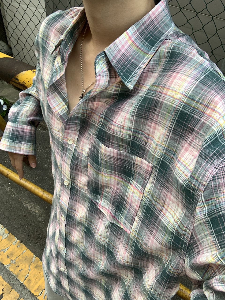 남자 여름 린넨 체크셔츠 오버핏남방