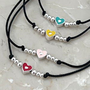 실버925 컬러 하트 은볼 조절 블랙 매듭 끈 팔찌 4color 레드 옐로 핑크 민트