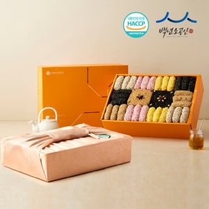 강릉 한과 수제 전통 찹쌀 유과 능소화 3단 선물세트 명절 설날 추석 부모님 선물 보자기