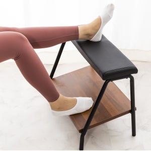 지제가구 2단 발받침대 가죽시트 나무발판 풋레스트 다리거치대 우드색