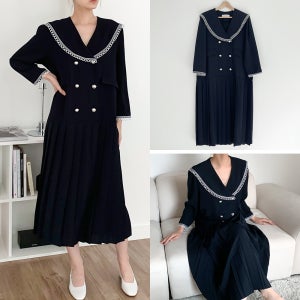 66-110사이즈 빅사이즈 여성 루즈핏 쉬폰 봄 가을 세일러카라 정장 하객 롱 원피스