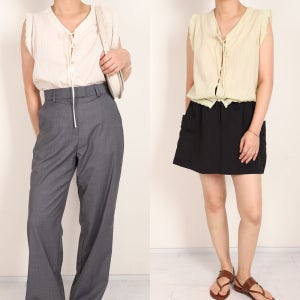 제이엘리스 프리지아 아일렛 펀칭 민소매 블라우스 프릴 나시 크롭 블라우스 바캉스룩 하객룩