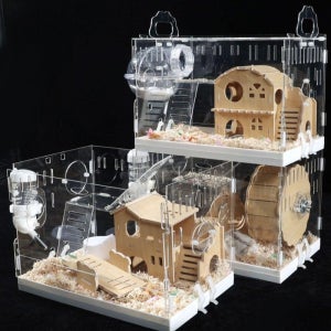 햄스터 케이지 대형 투명 복층 빌라 아크릴 리빙박스 은신처 집 더블 초대형 하우스 풀 세트