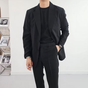 여름 린넨라이크 스판 정장세트 남자 세미오버핏 수트 반밴딩 빅사이즈 S~5XL