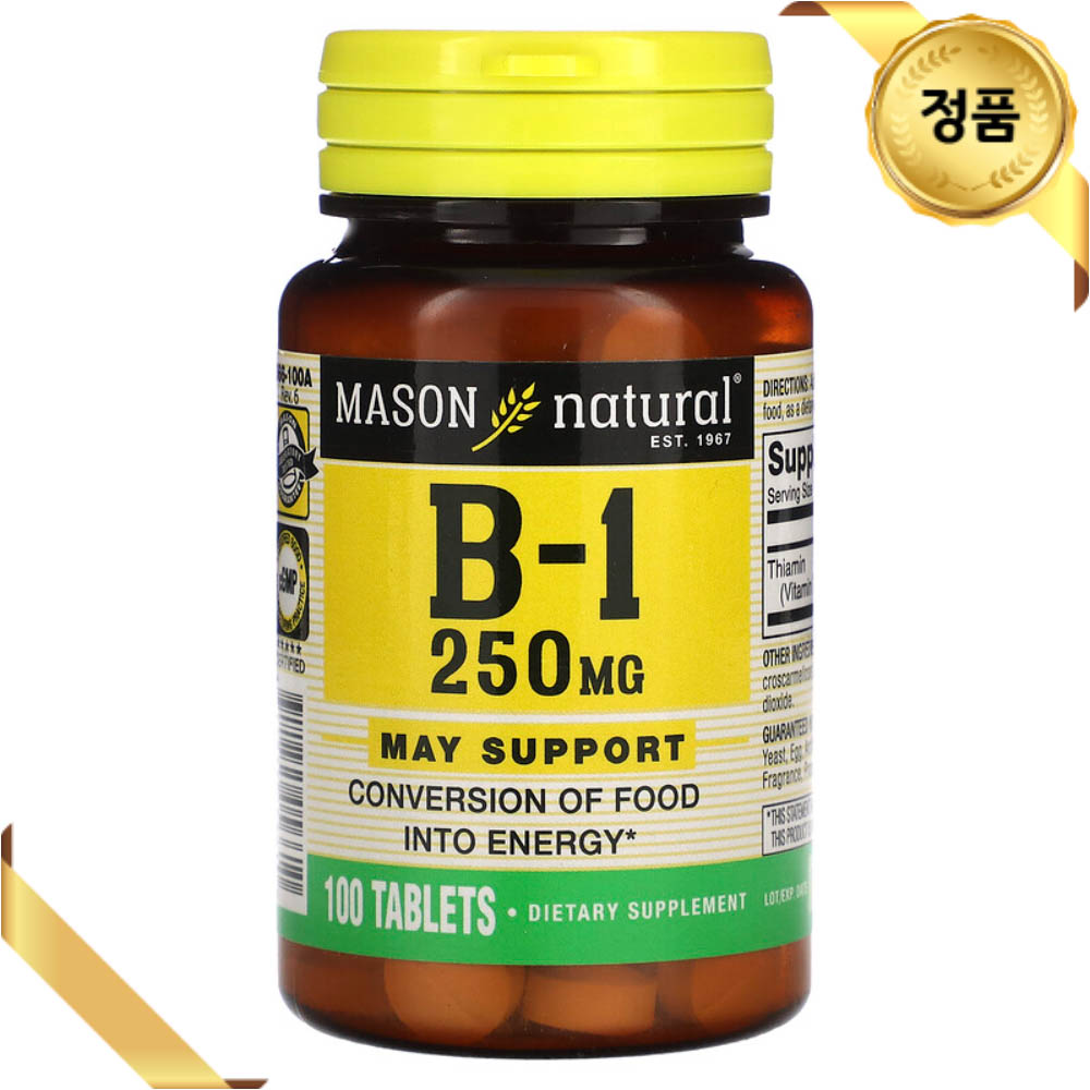 Mason Natural <b>비타민B1</b> 250mg 100정 티아민 글루텐프리