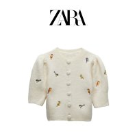 자라 ZARA 퍼프소매 버드 자수 포인트 니트가디건