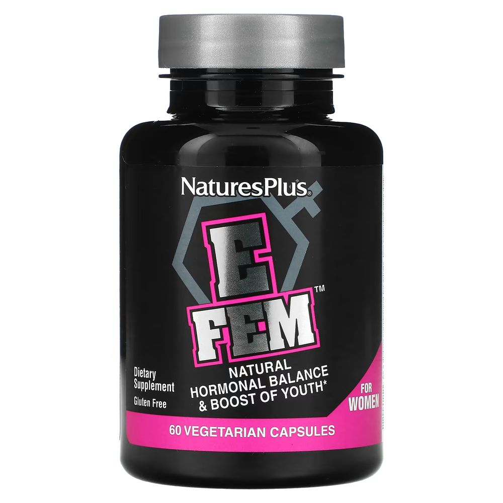 네이쳐스 플러스 NaturesPlus E Fem for Women 자연 <b>호르몬</b> 균형 및 젊음을 위한 부스트 60 식물성 캡슐