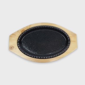 무쇠 주물 스테이크판 생선구이 콘치즈 팬 타원 3호 철판+목판 세트