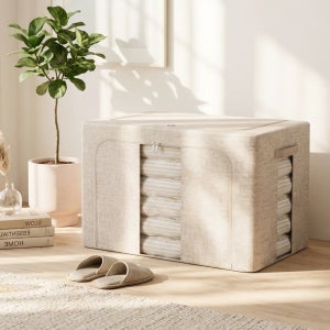 리얼코튼 린넨 소재 대형수납 이불정리함 이불가방 패브릭 리빙박스 옷정리함 (소형)