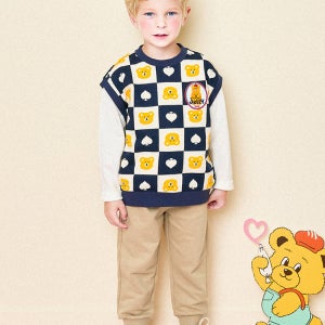 [헤이미니] 베어체커보드조끼상하복