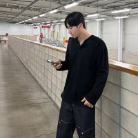 Bl 남자 데일리 솔리드 헨리넥 루즈핏 가을 무지 긴소매 긴팔 티 티셔츠 3color