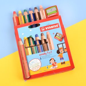 스타빌로 색연필 우디 6색 어린이 유아 미술용품 세트 선물