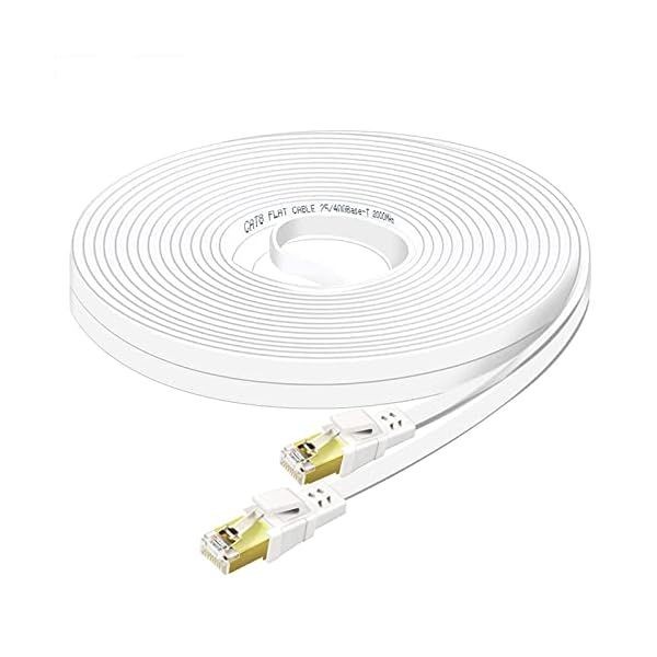 Qiuean 이더넷 케이블 25 FT Cat8 고속 야외 실내 LAN 네트워크 40Gbps 골드 도골드 RJ45 커넥터 포함 2000Mhz 라우터/게임/모뎀용 내후성 S/FTP U