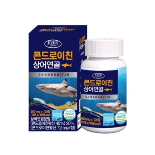 <b>에버그린</b> 미국산 콘드로이친 상어연골 분말 20%(900mgx120정) 2개월 런칭기념