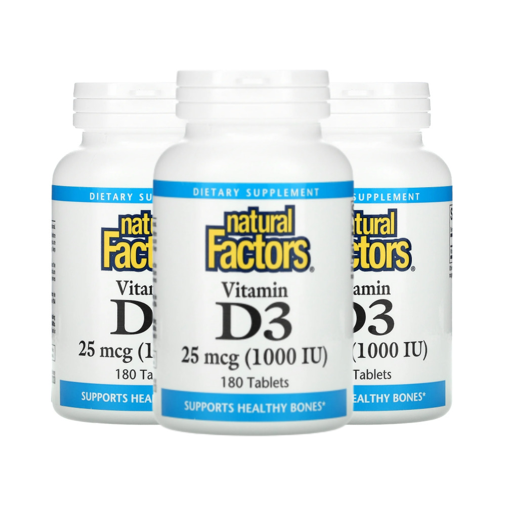 네추럴팩터스 비타민 <b>D3</b> <b>25mcg</b>(1000IU) 180정 x 3병