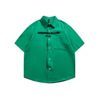 초록색 원포켓 레터링 셔츠 남방 여름 반팔 남자 보세 옷 스트릿 편안한 주말룩 오버