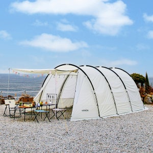 스노우라인 새턴2룸DX 텐트 코튼크림 화이트이너 터널 리빙쉘 4인용 방염 난연