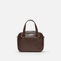 Tin square mini tote bag Glossy brownie brown