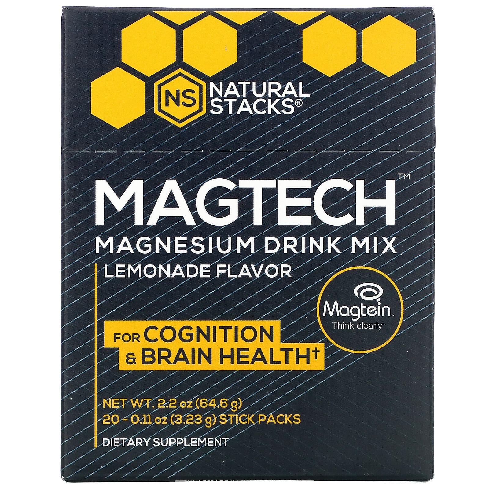 네츄럴스택스 <b>MagTech 마그네슘 드링크 믹스</b> 레모네이드스틱 팩 20 개입 3.23g
