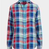 폴로 린넨 셔츠 여성 클래식핏 플래드 터키석레드 Classic Fit Plaid Linen Shirt