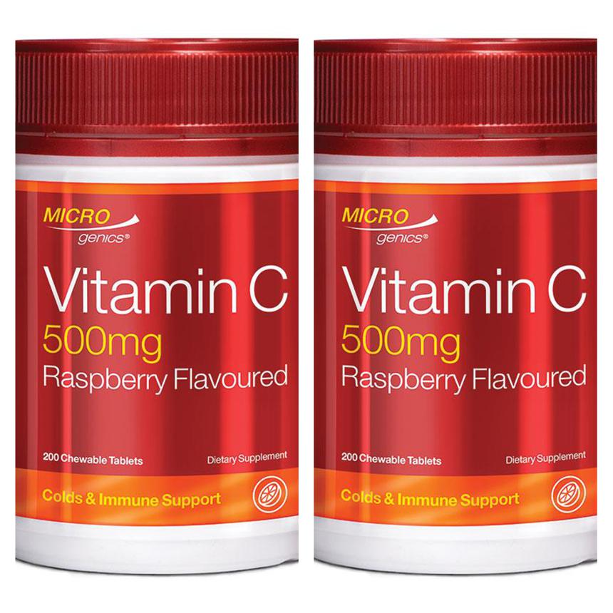 <b>마이크로제닉스 비타민 C</b> 500Mg 라즈베리 200정 Micro Genics Lyr 2개