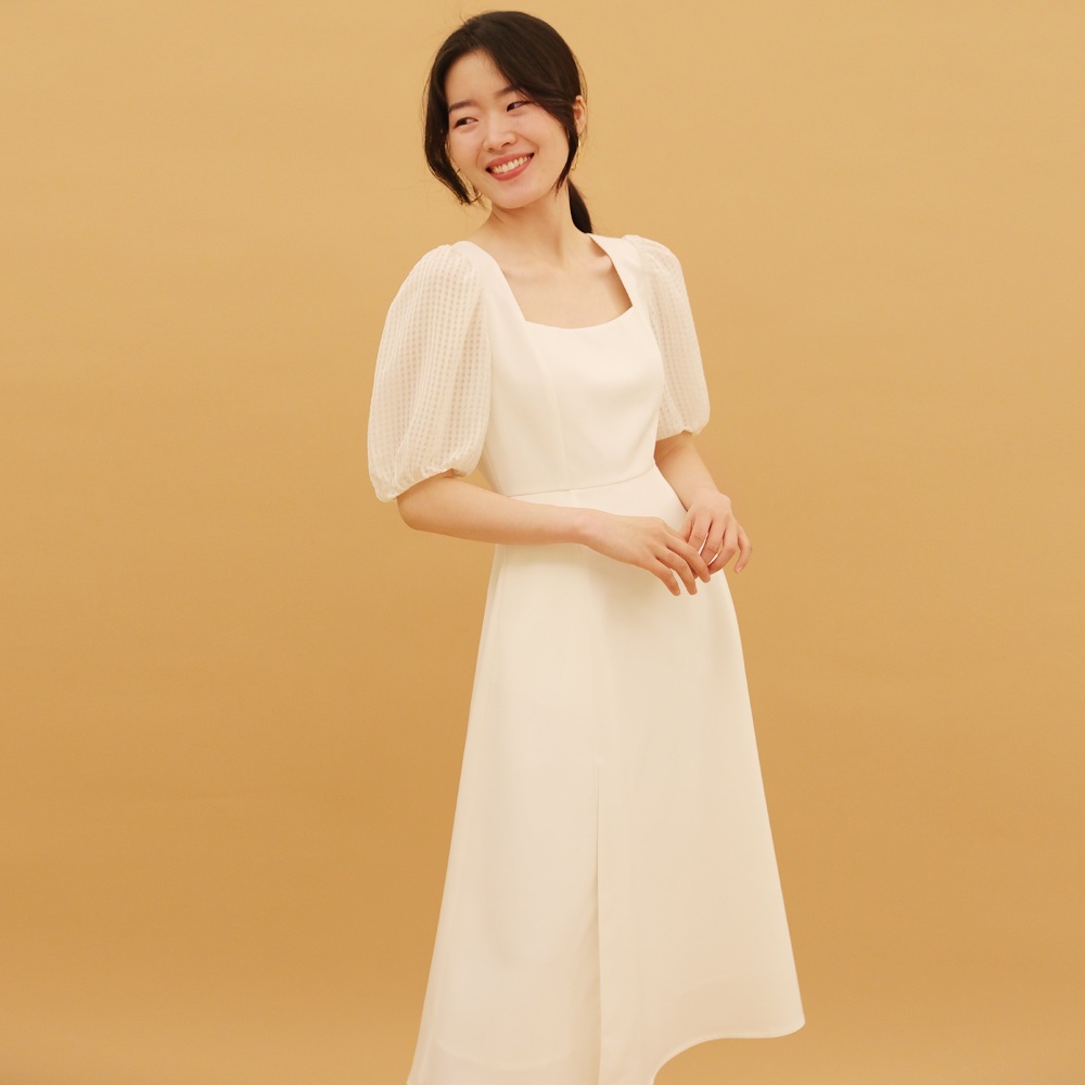 퍼프소매 화이트 원피스, 맘원피스 돌잔치맘 셀프웨딩 하객