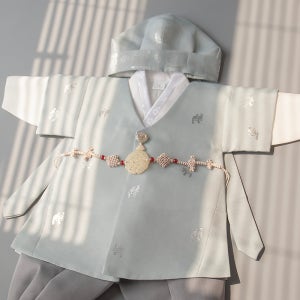 청은 남아 한복 은박 민트 답호 (백일-10호)돌 아기 아동 주니어 추석 설날