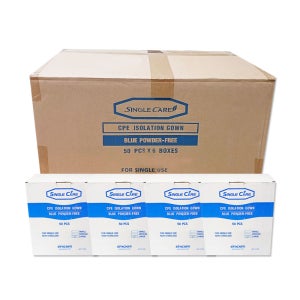 CPE 가운 블루 50매 6박스 L사이즈 이페이커 일회용 비닐가운 감염예방 병원용 방역복 요리용 청소용 김장앞치마